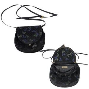 Bottega Veneta Italy Black Suede Light Blue Green Butterfly Crossbody Bag Purse